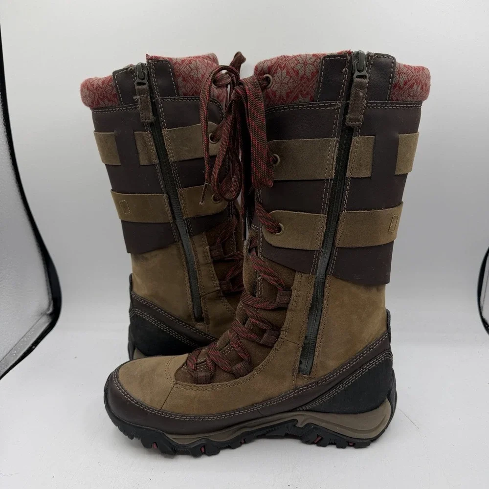 Merrell Polarand Rove Peak Winter Boots Women Sz 8 Brown Leather Waterproof Tall